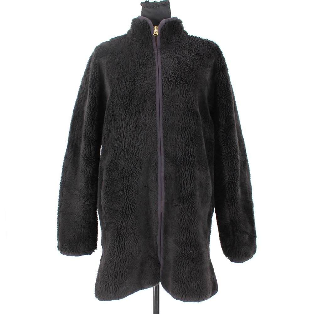 J. Crew Black Teddy Soft Fluffy Sherpa High Collar Zip-Up Pea Coat Jacket Medium